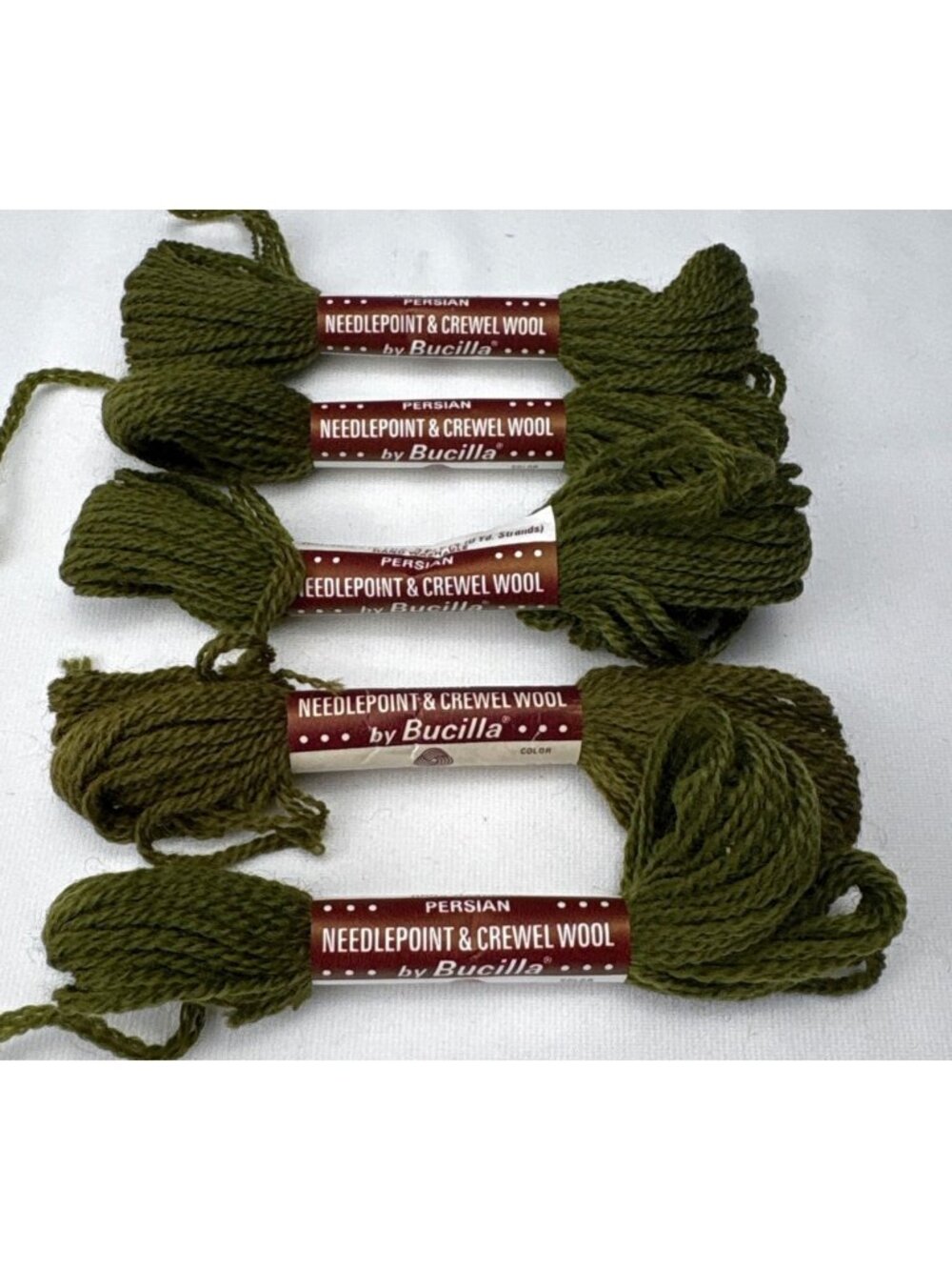 Bucilla Persian Needlepoint & Crewel Wool Yarn 5 Skeins Olive Green Virgin Wool
